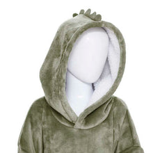 Afbeelding in Gallery-weergave laden, Deken fleece Hoodie kids Dino One size van 3 tot 10 jaar
