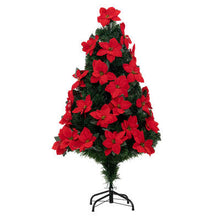 Afbeelding in Gallery-weergave laden, Complete groene kerstboom met kerstrozen en fiberverlichting 90cm
