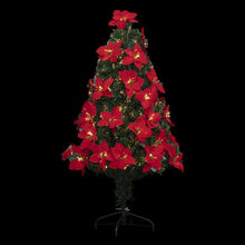 Afbeelding in Gallery-weergave laden, Complete groene kerstboom met kerstrozen en fiberverlichting 90cm
