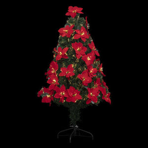 Complete groene kerstboom met kerstrozen en fiberverlichting 90cm