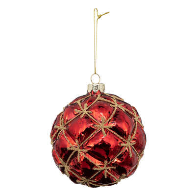 Kerstbal glas D10cm Capitons rood