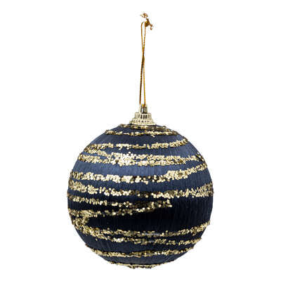 Kerstbal D8cm blauw met goud