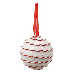 Kerstbal D8cm wit met rood