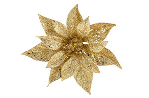 Kerst glitter roos op clip goud groot