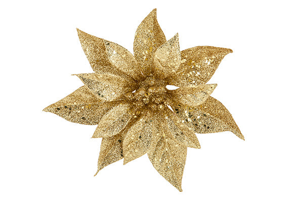 Kerst glitter roos op clip goud groot
