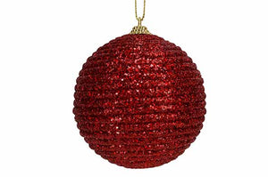 Kerstbal glitter rope rood 8cm