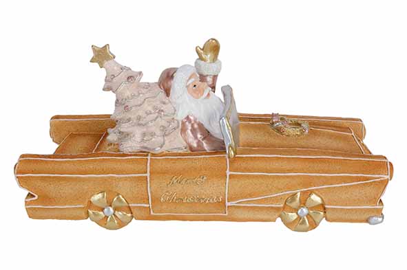 Cookie auto met kerstman beige 39cm