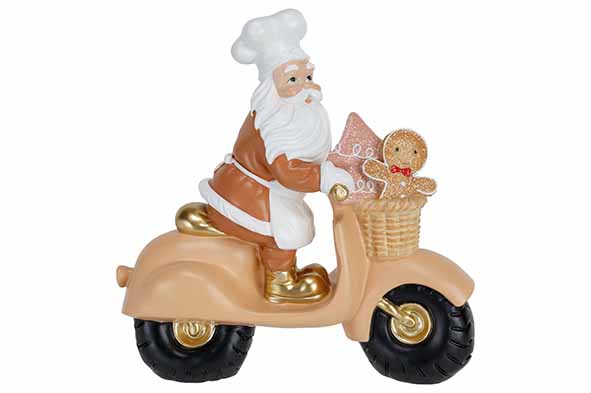 Cookie kerstman op brommer beige H26cm