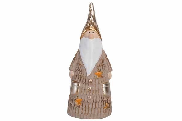 Kerstman taupe met ledverlichting H21cm