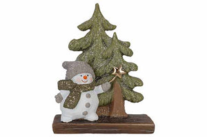 Figuur sneeuwpop met kerstboom