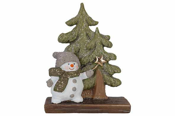 Figuur sneeuwpop met kerstboom