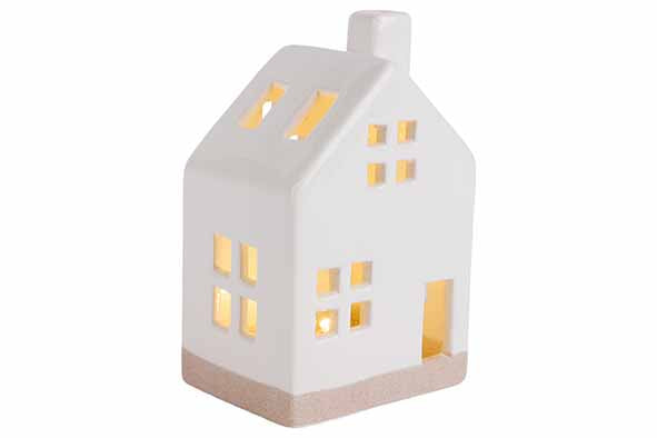 Keramieken huis wit met ledverlichting H15cm