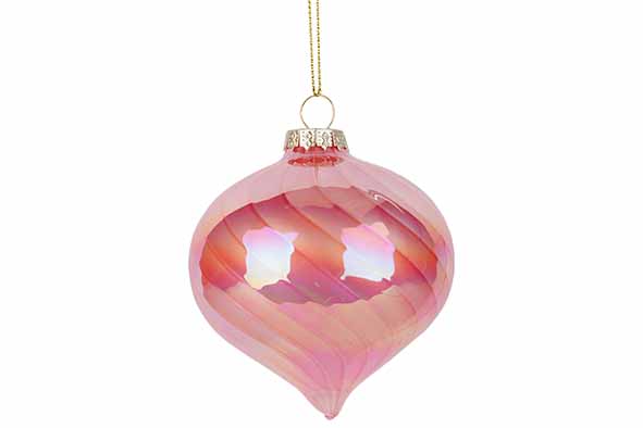 Hanger glas Swirl drop roze H8cm