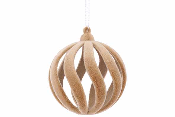 Kerstbal D7cm Spiral velours beige