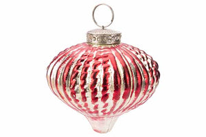 Kerstbal Vintage tol goud/rood D8cm