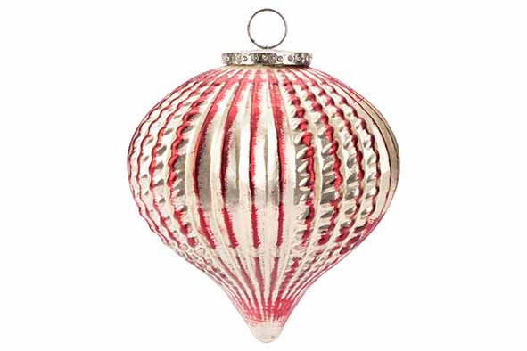 Kerstbal Vintage tol goud/rood D14cm