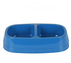 Voederbak dubbel plastiek blauw