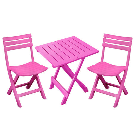 Tafel met 2 stoelen plastiek roze