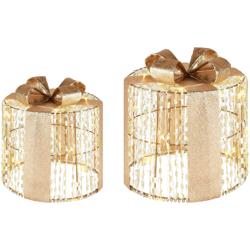 Cadeautjes rond met ledverlichting en adapter goud/glitter