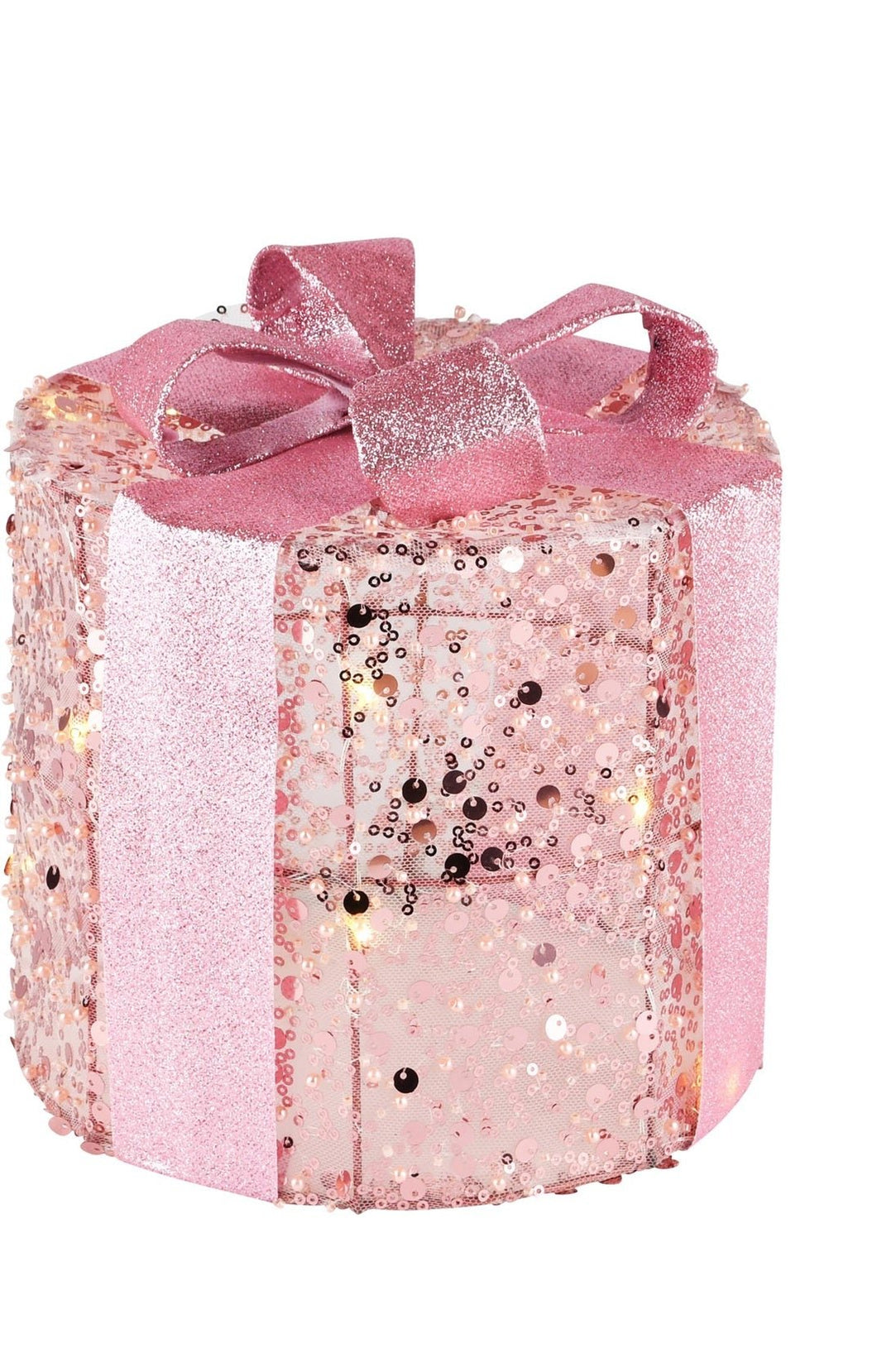 Cadeautje rond met ledverlichting en adapter roze/glitter