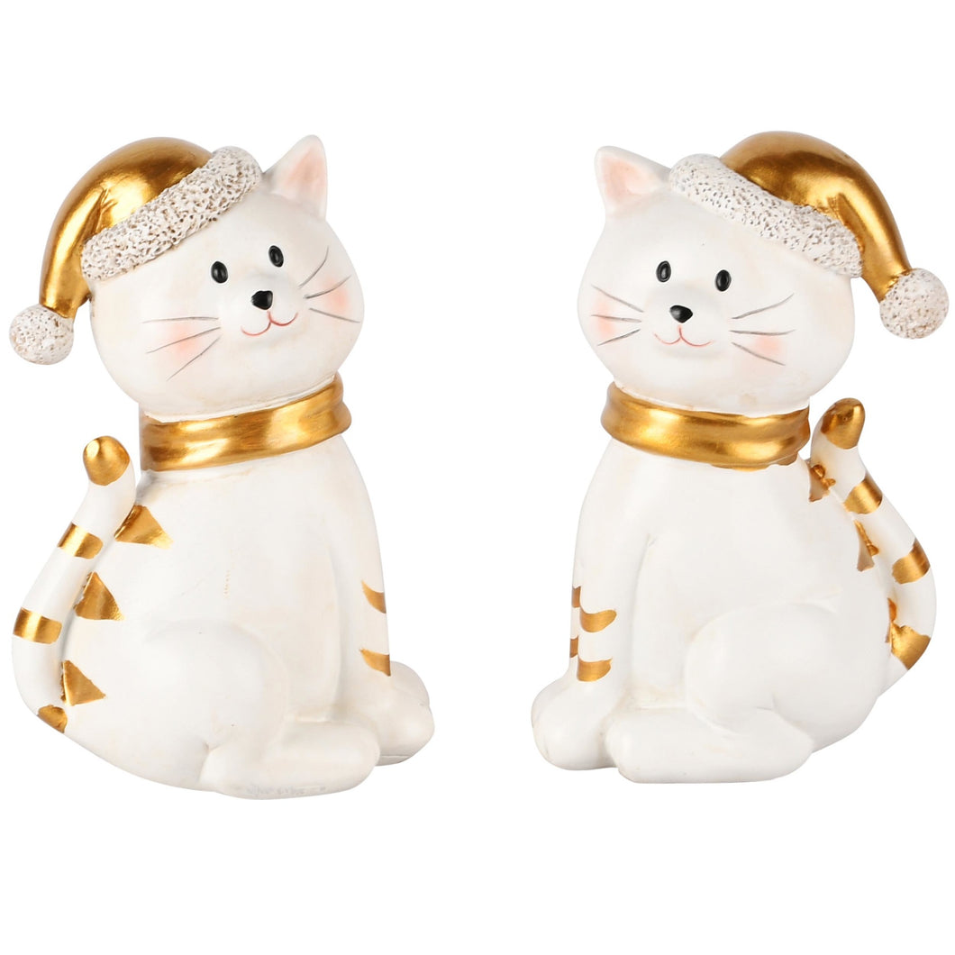 Kerstpoes wit/goud H11cm