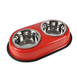 Voederbak inox antislip dubbel luxe rood