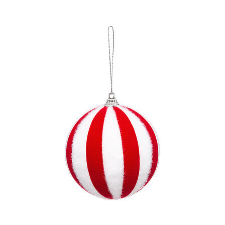 Kerstbal D8cm wit met rood