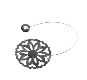 Gordijnlint magnetisch flower zwart/zilver