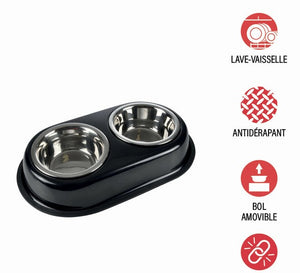 Voederbak inox antislip dubbel luxe zwart