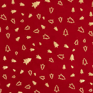 Luxe velours decoratiestof rood met gouden kerstboompjes 3m