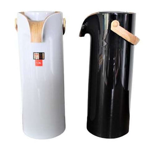 Pompthermos zwart of wit met hout 1,9l