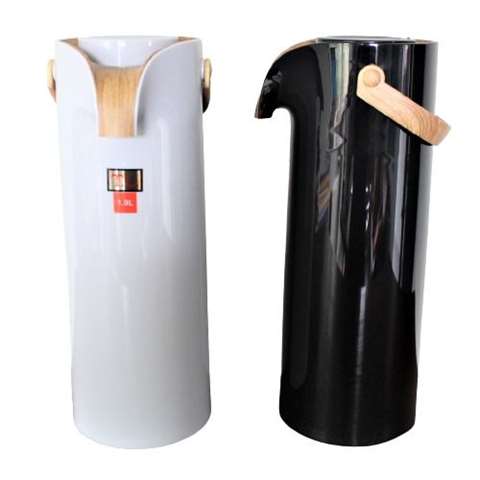 Pompthermos zwart of wit met hout 1,9l