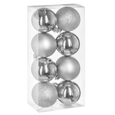 Kerstbal set van 8stuks D7cm zilver