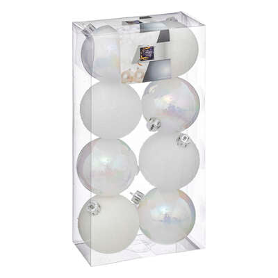 Kerstbal set van 8stuks D7cm wit