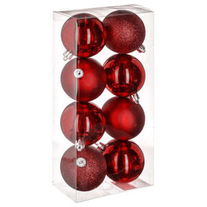Kerstbal set van 8stuks D7cm rood