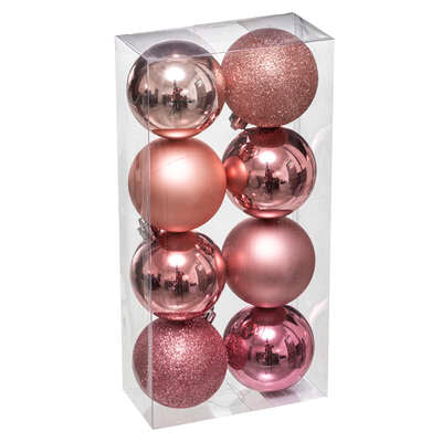 Kerstbal set van 8stuks D7cm roze