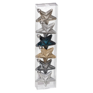 Kerstbal ster set van 6 stuks D6,5cm mix