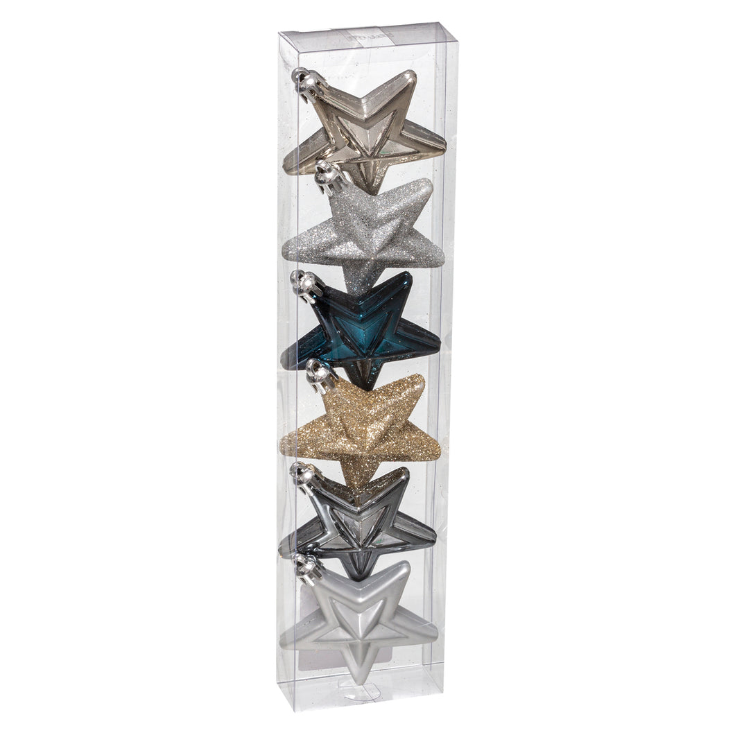 Kerstbal ster set van 6 stuks D6,5cm mix