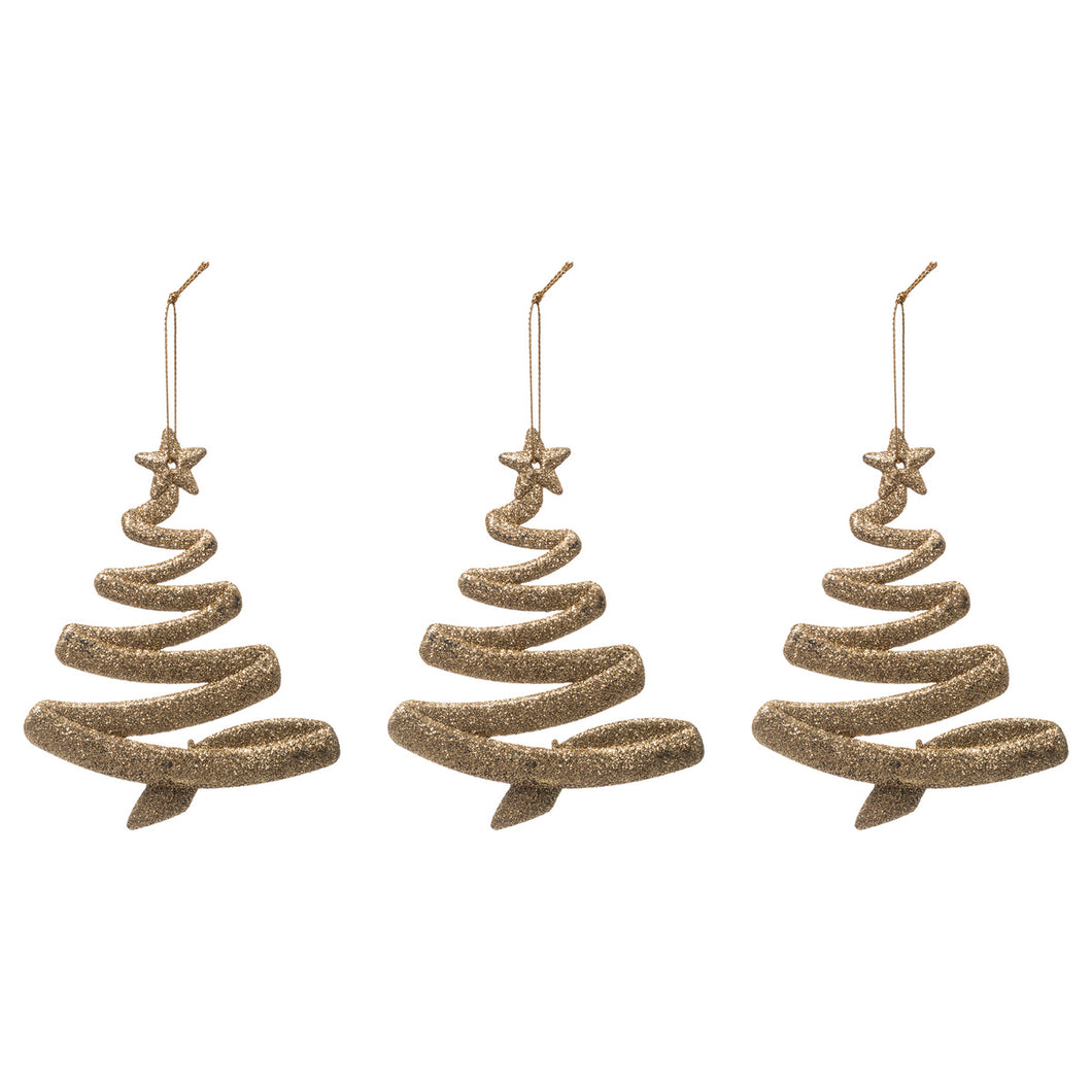 Hanger kerstboompjes champagne goud 3st.