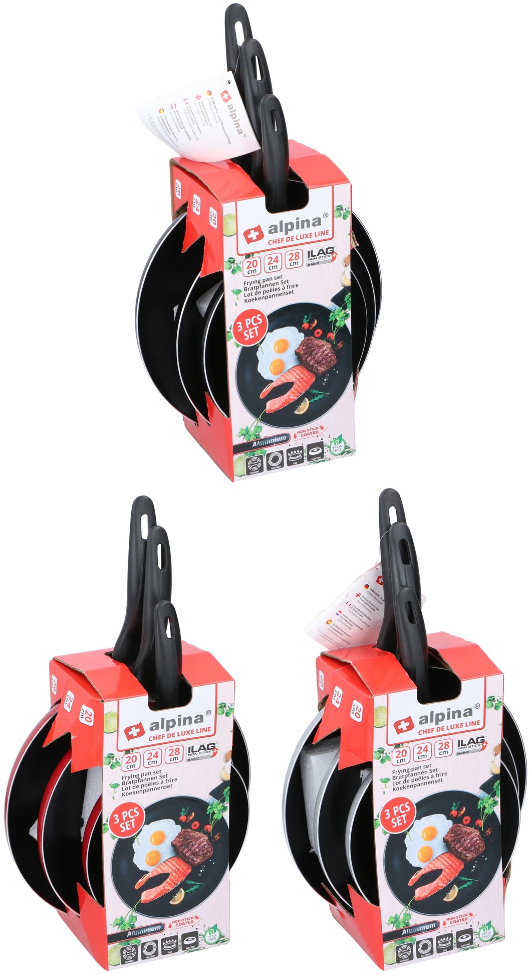 Set van 3 braadpannen 20-24-28