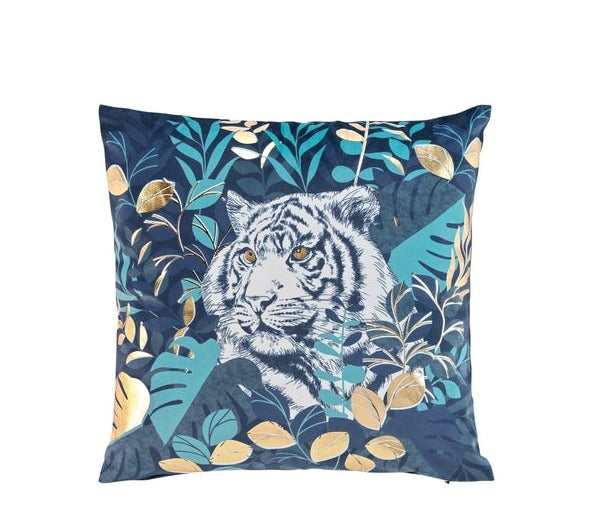 Kussen Tiger blauw goud 40cm